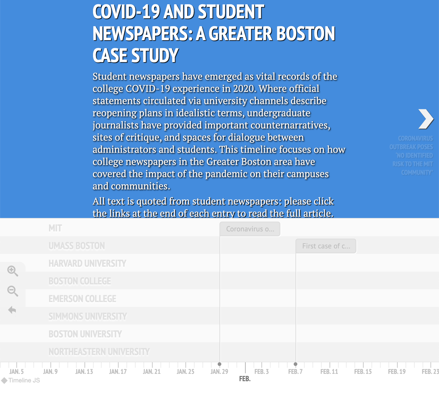 Greater Boston timeline screenshot